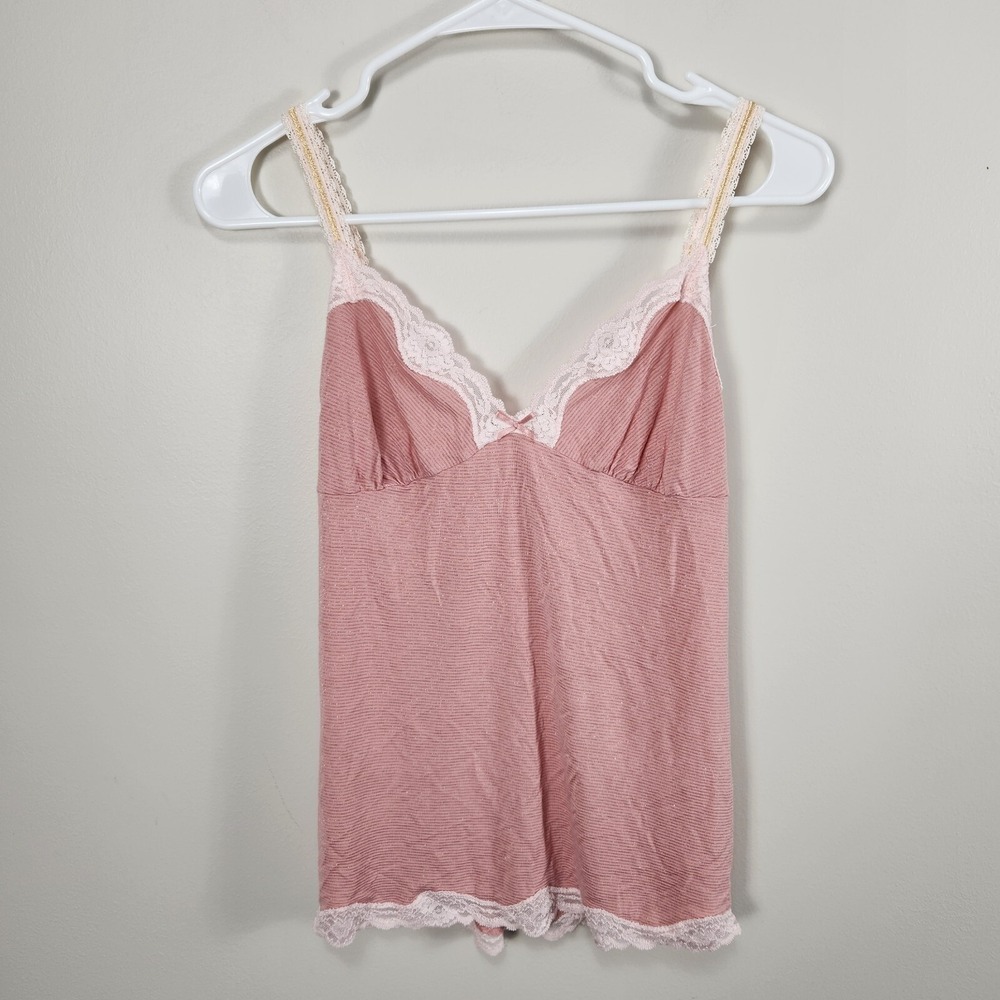 Victoria's Secret Lace Trim‎ Camisole Tank Top M Pink Gold Coquette Y2K Babydoll